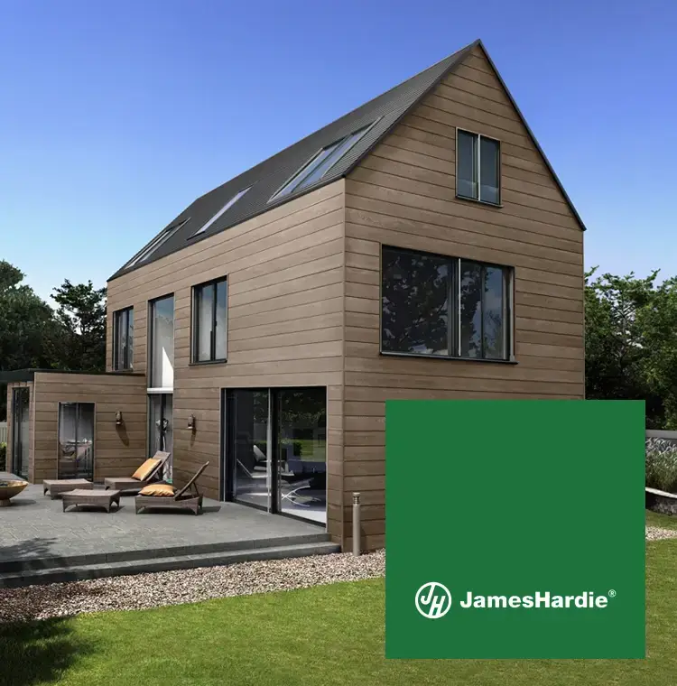 Wohnhaus mit James-Hardie-Fassadenverkleidung in moderner Holzoptik